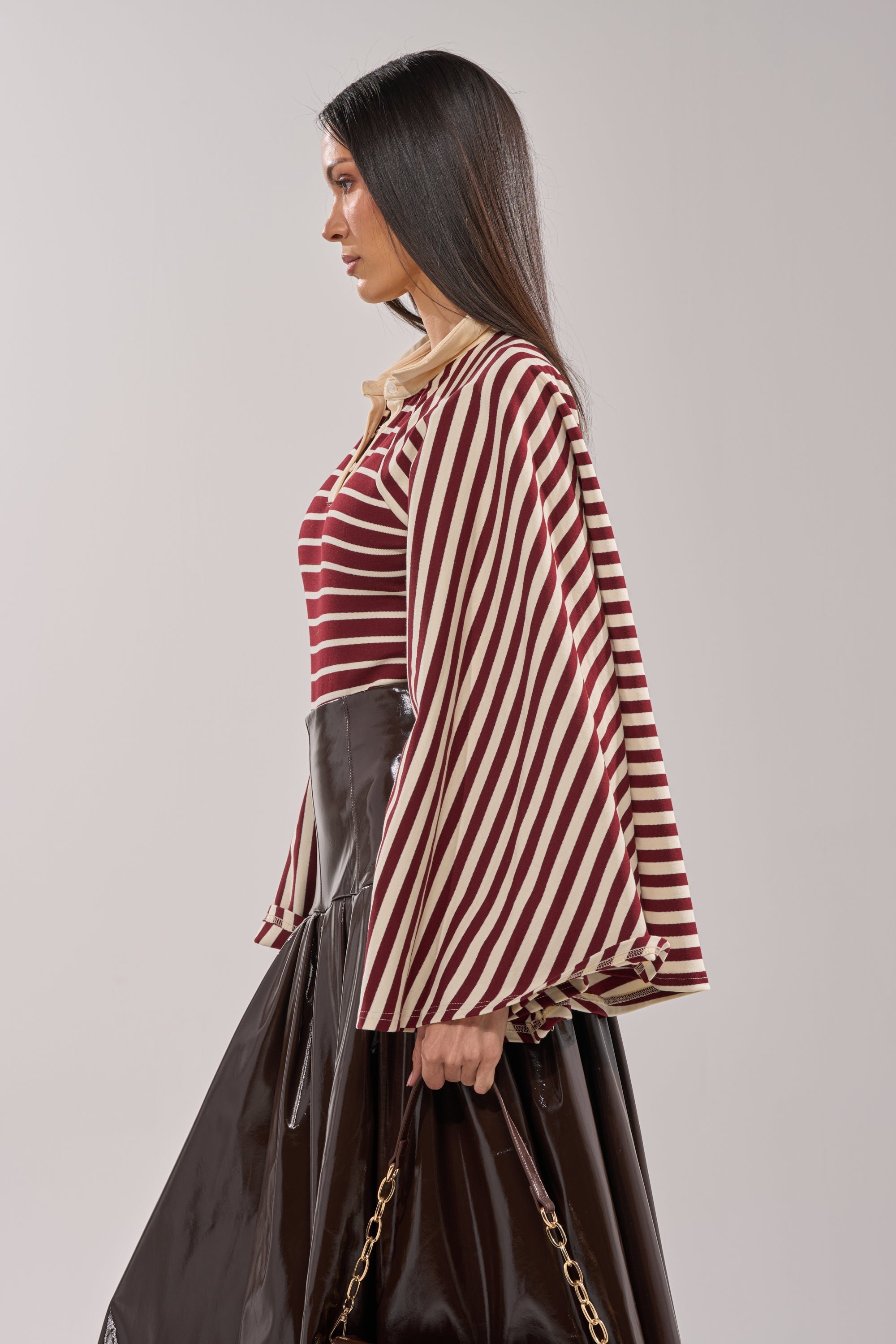 ALMA STRIPE COLLARED BODYSUIT
