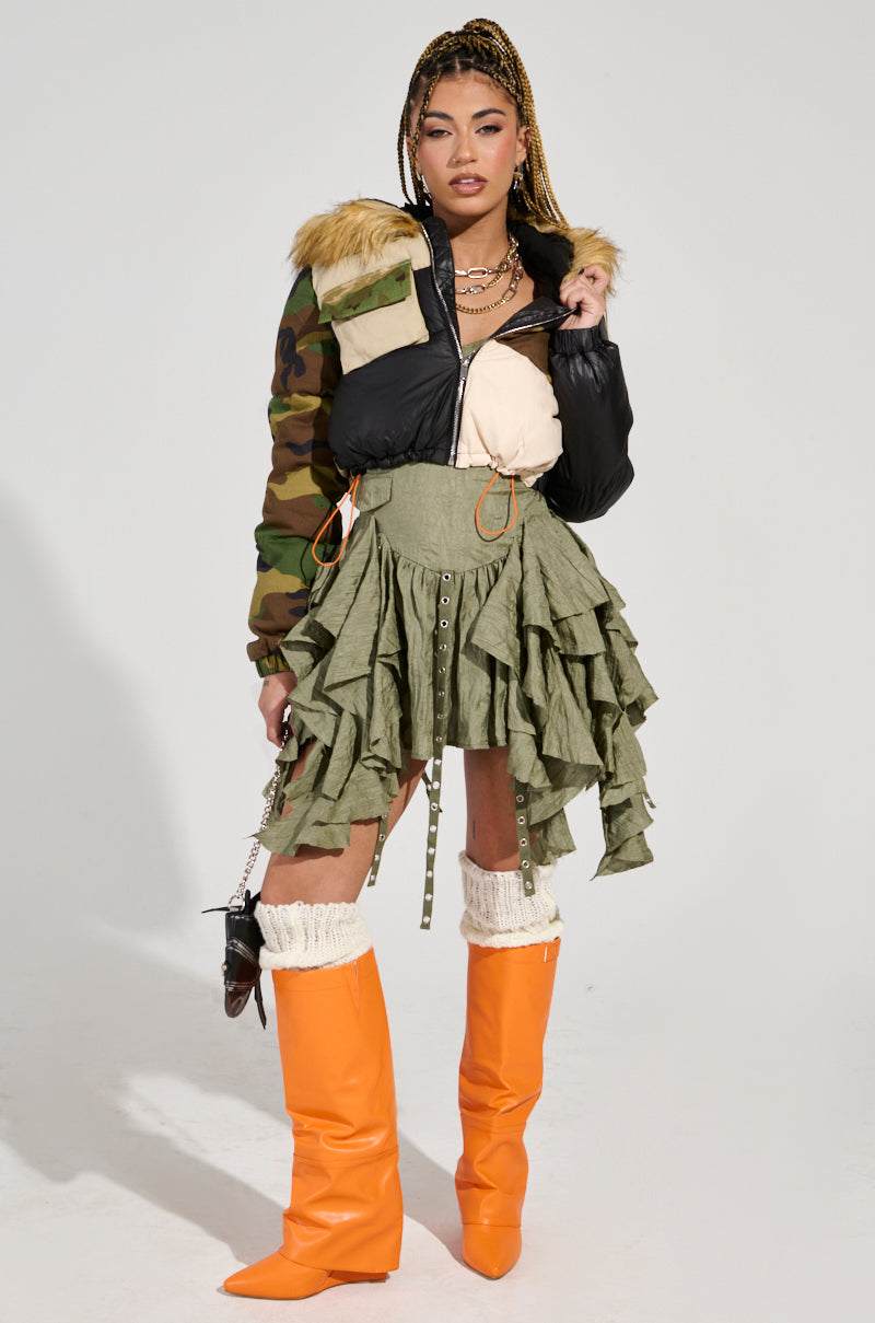 BENDITA CROPPED PATCHWORK PUFFER